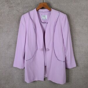 Vintage Clara Clara Blazer Top Set Womens‎ 12 Pink Jacket Tank Ruffle Rhinestone
